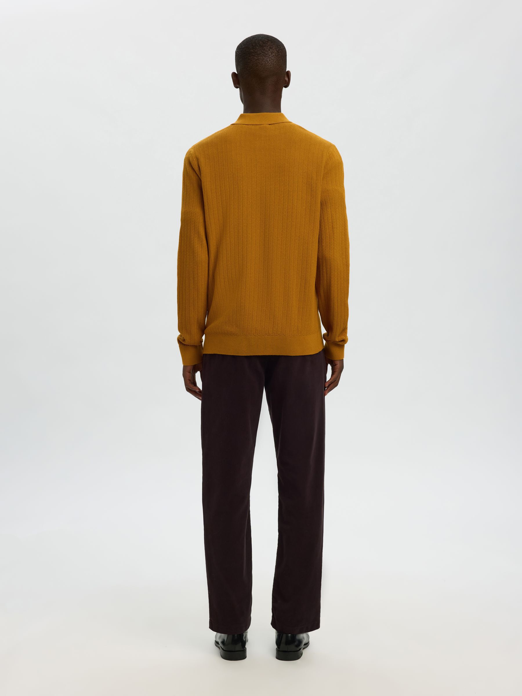 100% COTTON LONG-SLEEVED POLO, Golden Brown, highres