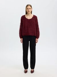ZIGZAG FRINGE BALLOON SLEEVE TOP, Tawny Port, highres