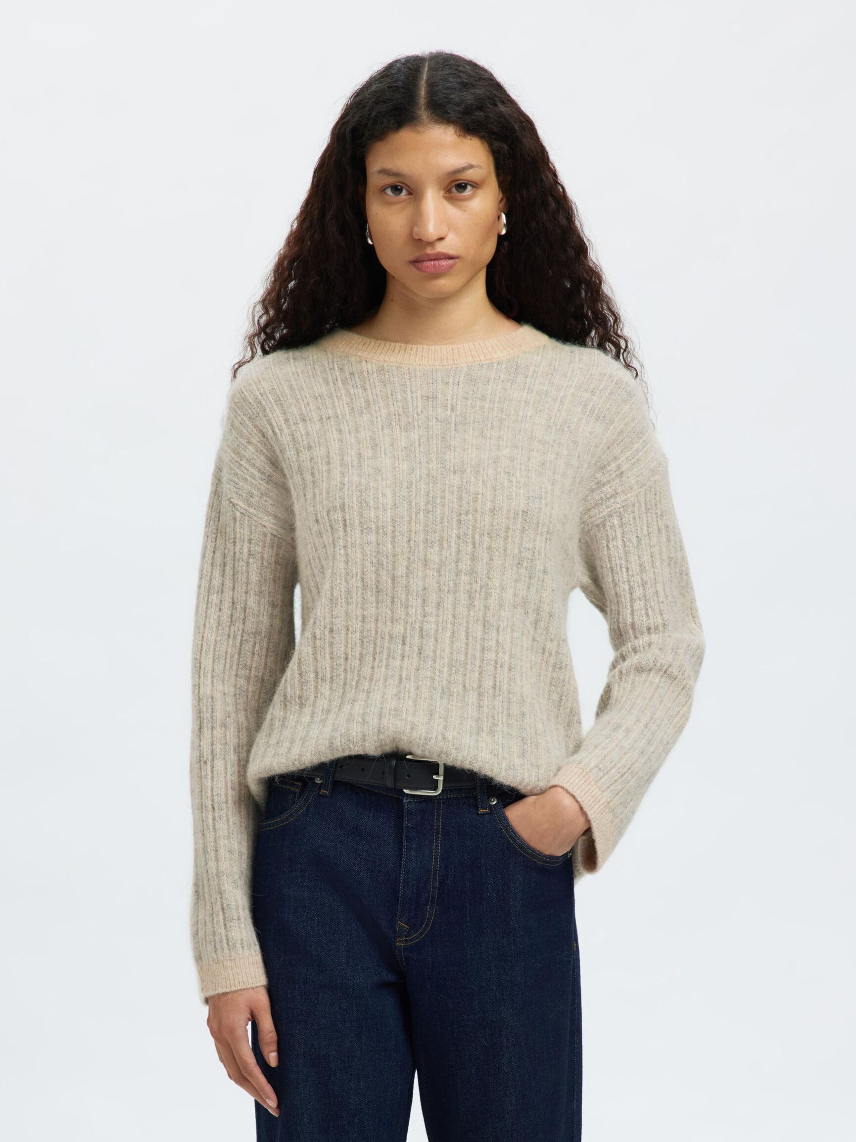 WOOL BLEND KNITTED JUMPER, Birch, highres