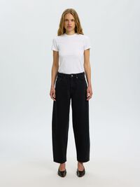 HIGH WAIST BARREL FIT JEANS, Black Denim, highres