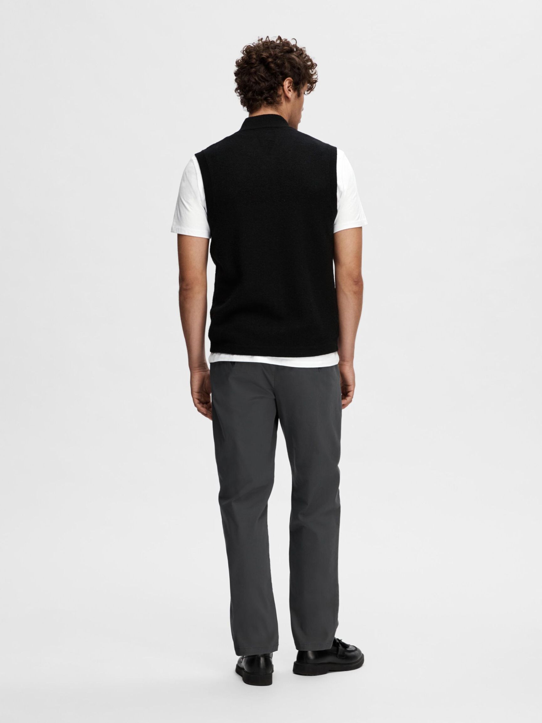 MERINO WOOL GILET, Black, highres