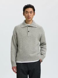 LAINE MÉLANGÉE POLO EN MAILLE, Light Grey Melange, highres
