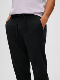 SLIM TAPERED LINEN BLEND TROUSERS, Black, highres