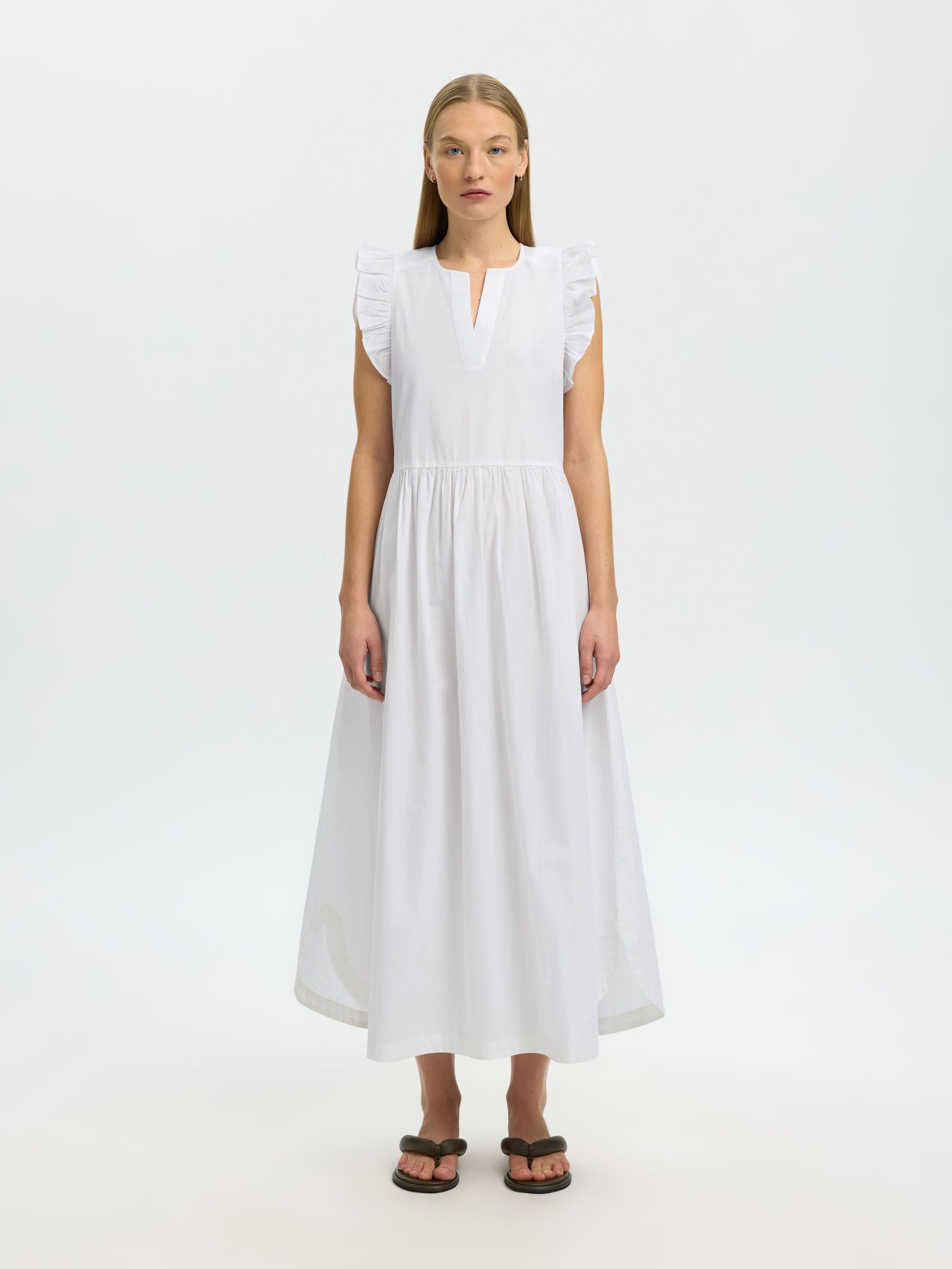 TAILLENGÜRTEL MAXIKLEID, Bright White, highres