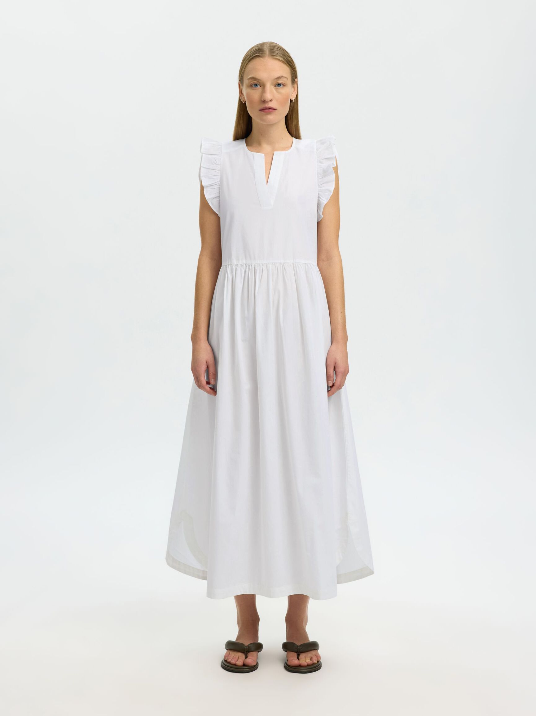 TAILLENGÜRTEL MAXIKLEID, Bright White, highres
