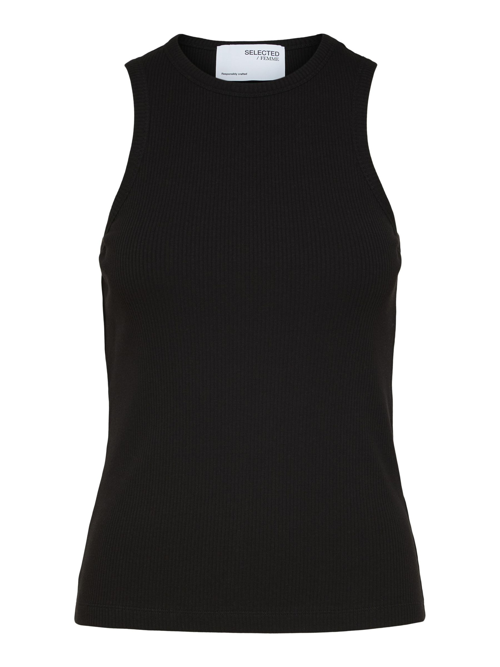 RIBBED TANK TOP, Black, highres