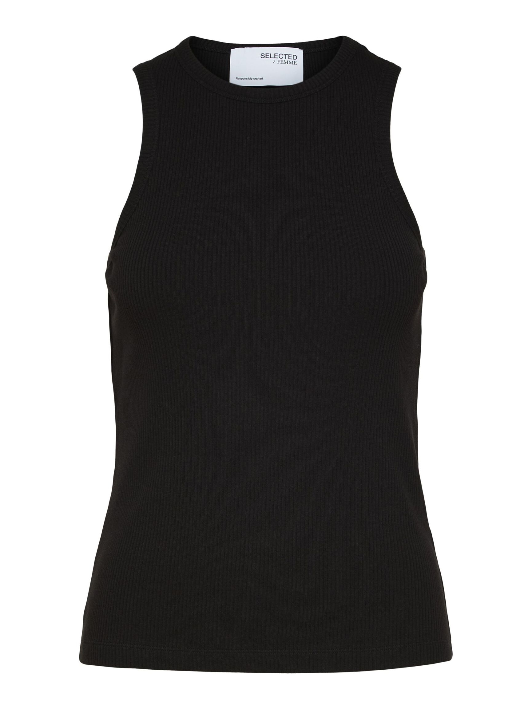 RIBBED TANK TOP, Black, highres