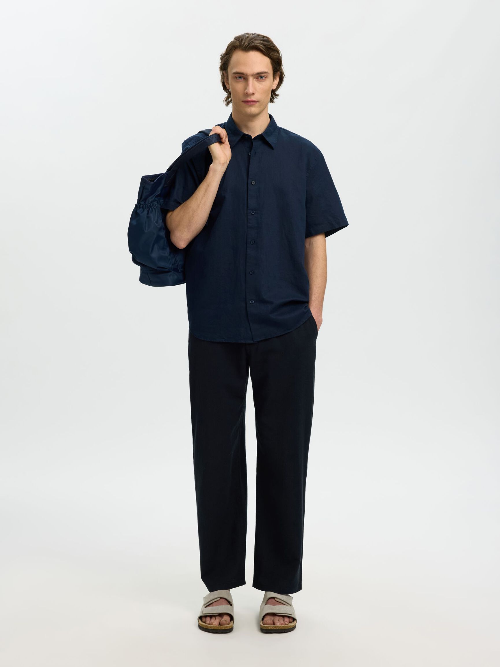 REGULAR FIT LINEN-BLEND SHIRT, Sky Captain, highres