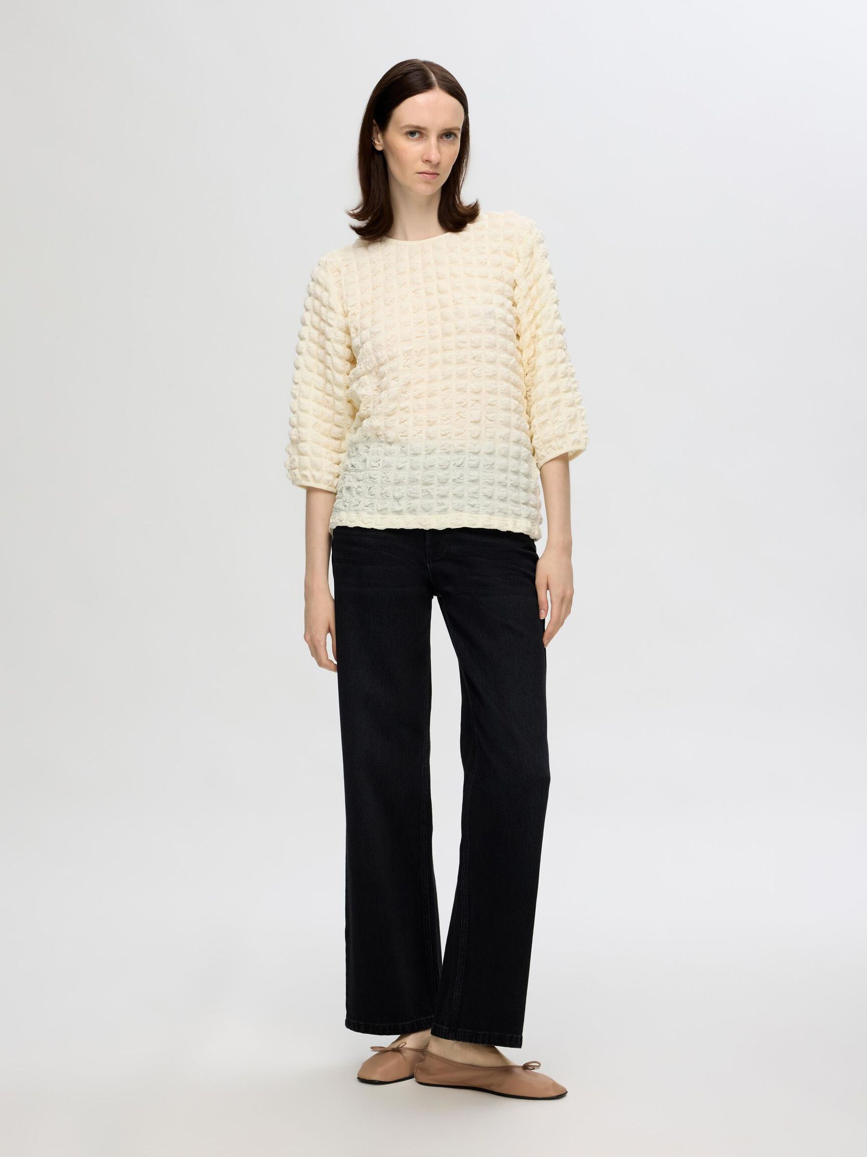 TEXTURED  3/4 SLEEVED TOP, Snow White, highres