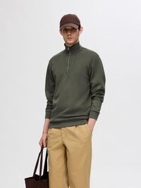 VISCOSE BLEND HALF ZIP SWEATSHIRT, Forest Night, highres