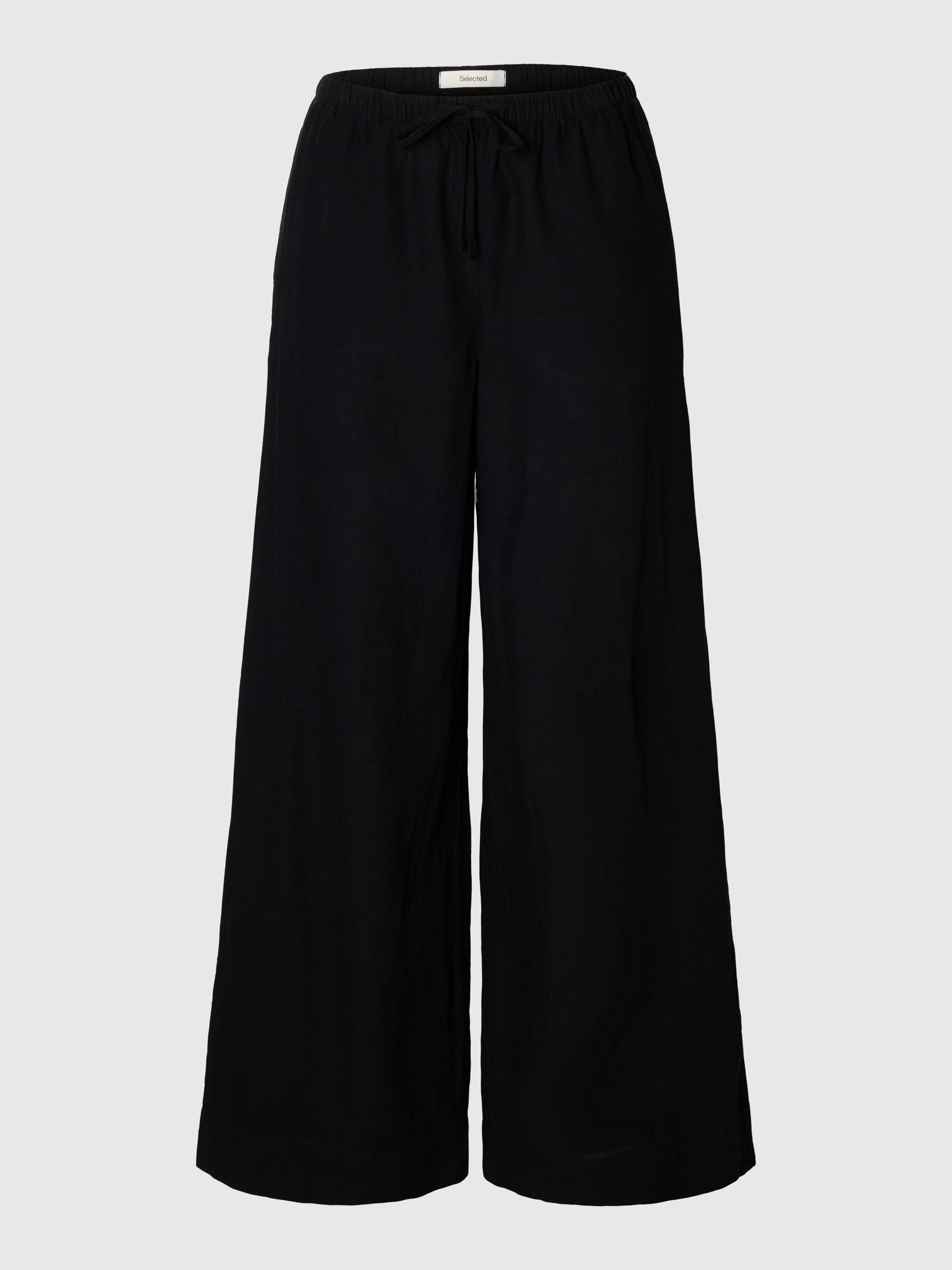 LINEN BLEND WIDE-LEG TROUSERS, Black, highres