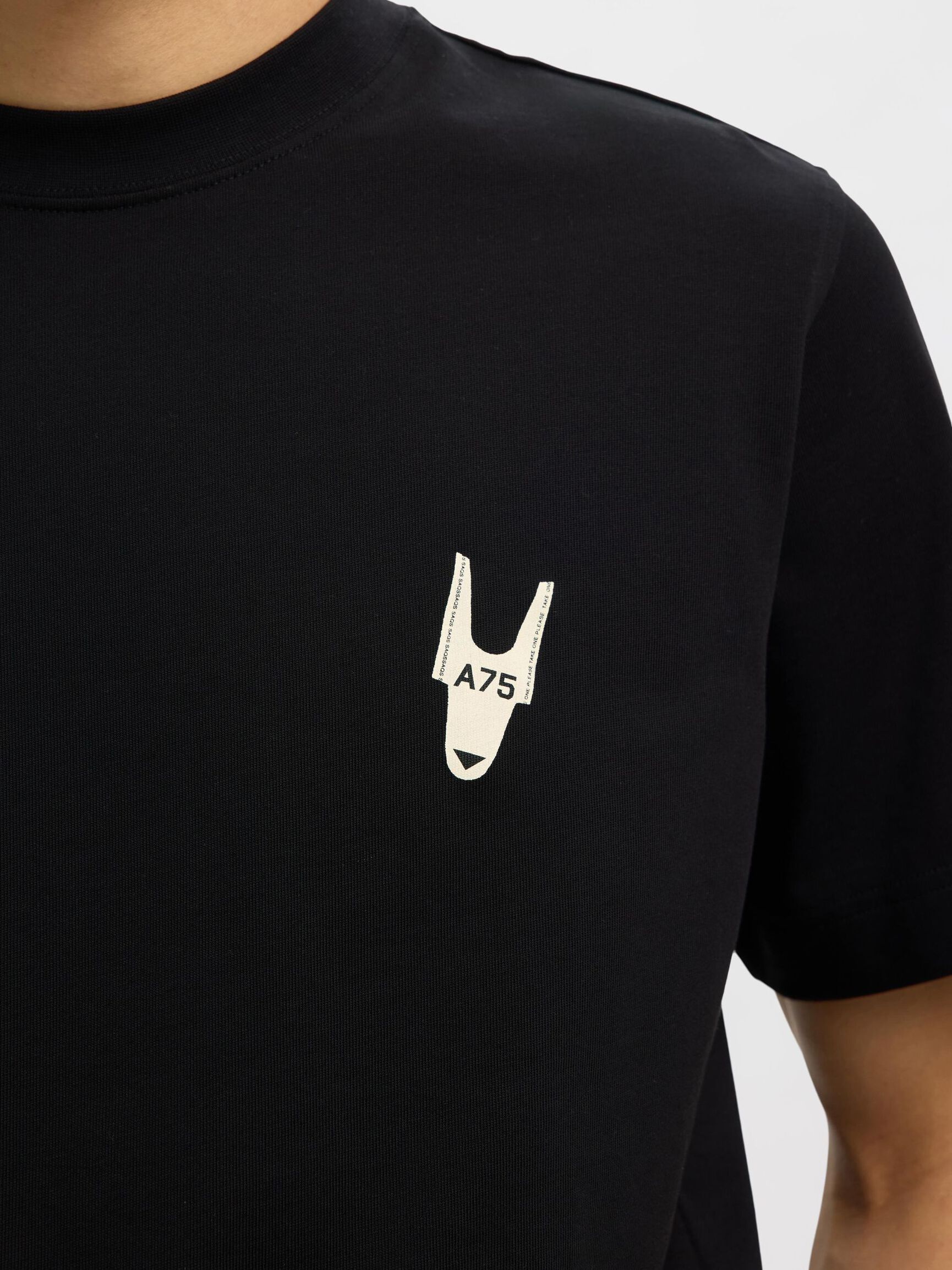REGULAR FIT PRINTED CREWNECK T-SHIRT, Black, highres