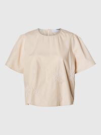 EMBROIDERED SHORT SLEEVED TOP, Sandshell, highres