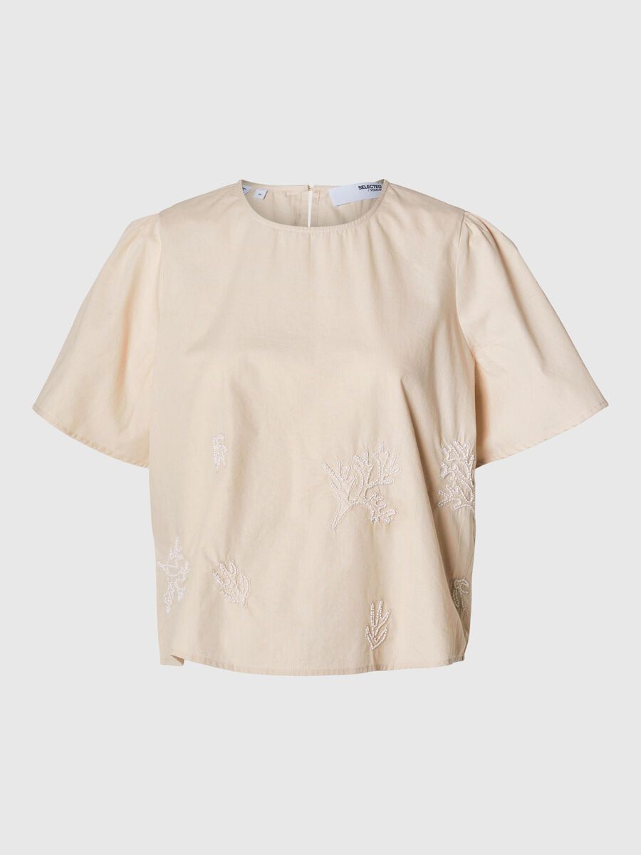 Selected EMBROIDERED SHORT SLEEVED TOP, Sandshell, highres - 16094117_Sandshell_001.jpg