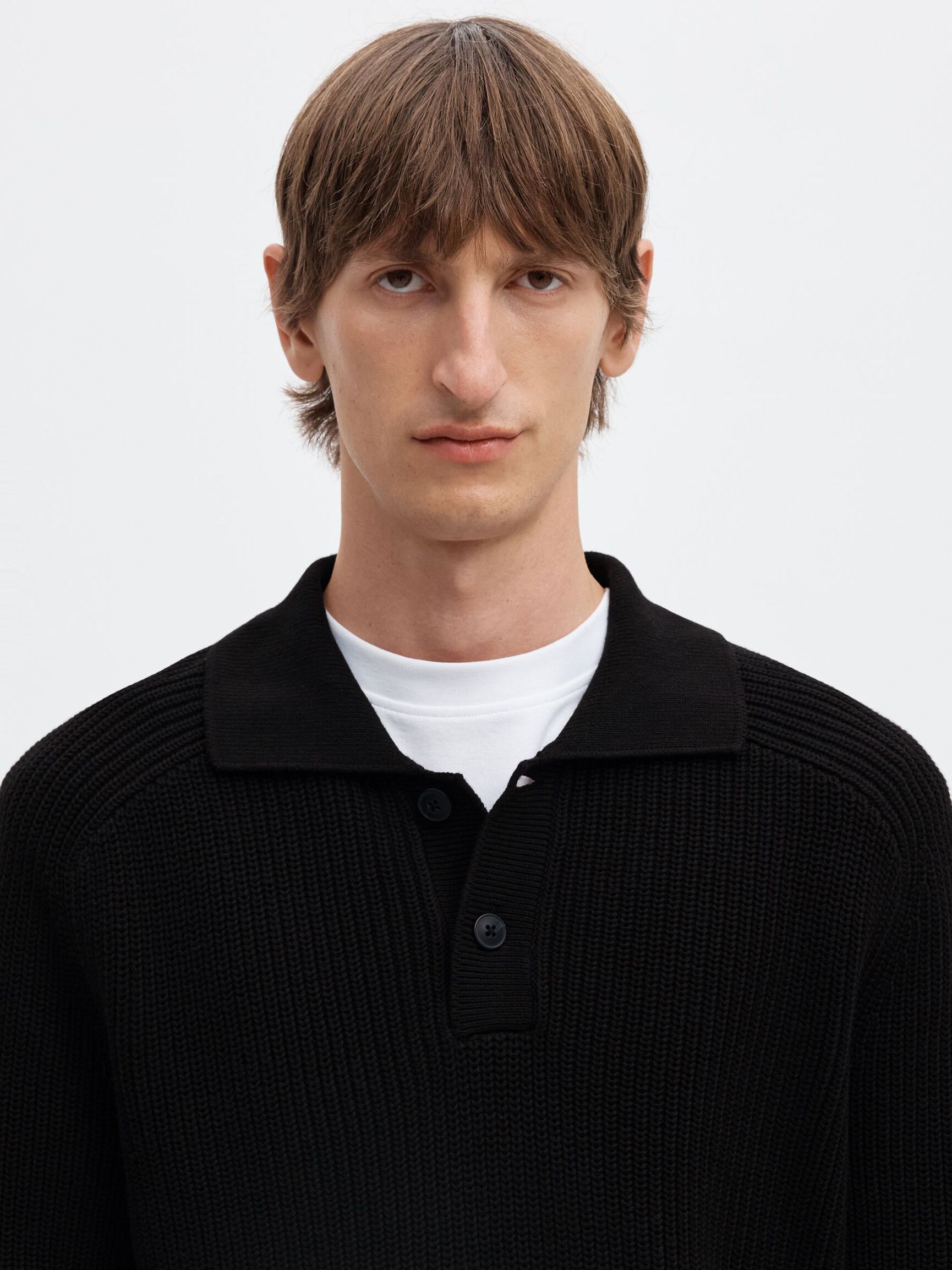 RIBBET STRIKKET POLOSKJORTE, Black, highres