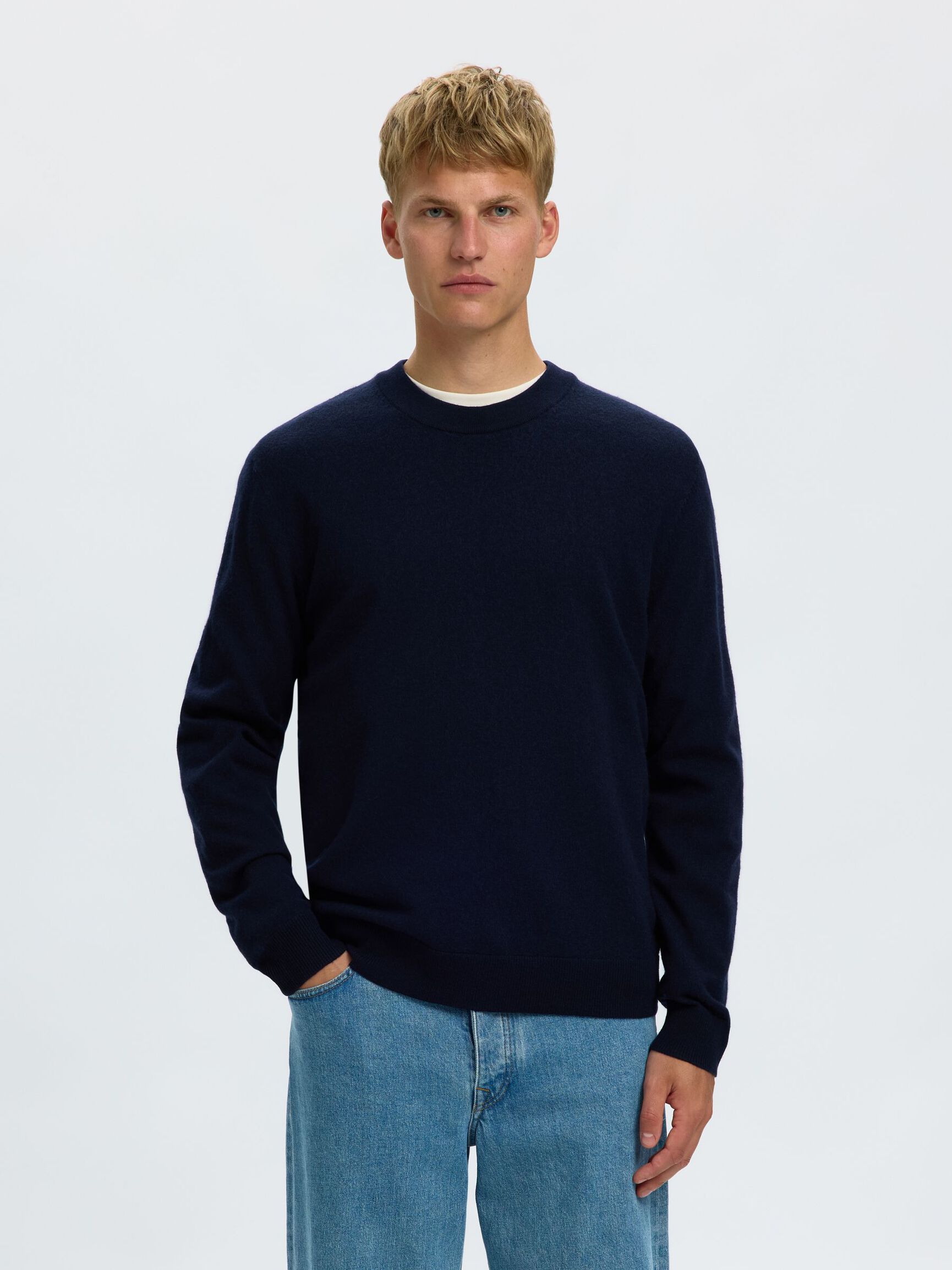 100% MERINO WOOL PULLOVER, Navy Blazer, highres