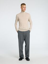 100% MERINO WOOL HALF-ZIP JUMPER, Oatmeal, highres
