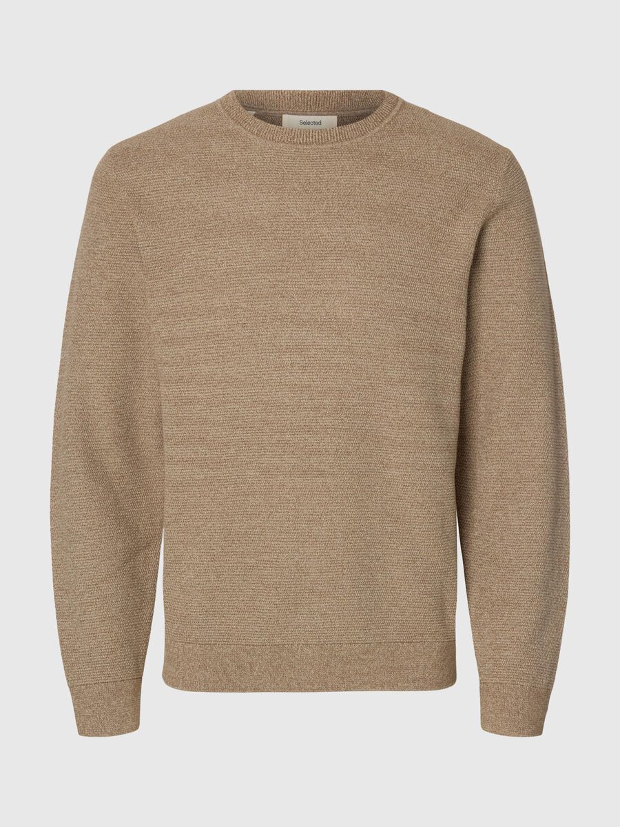 Selected 100% KATOEN PULLOVER MET RONDE HALS, Oatmeal, highres - 16094385_Oatmeal_1154768_001.jpg