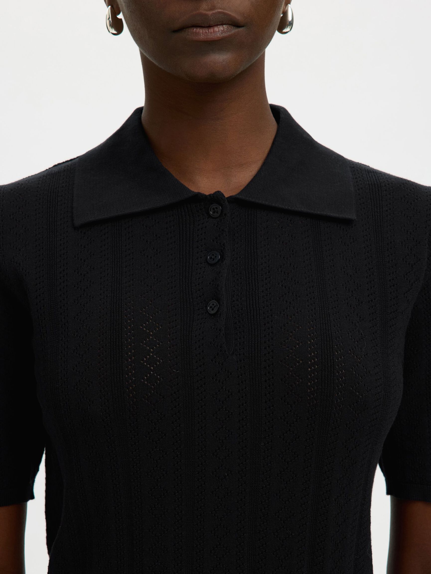 COTTON KNITTED POLO SHIRT, Black, highres
