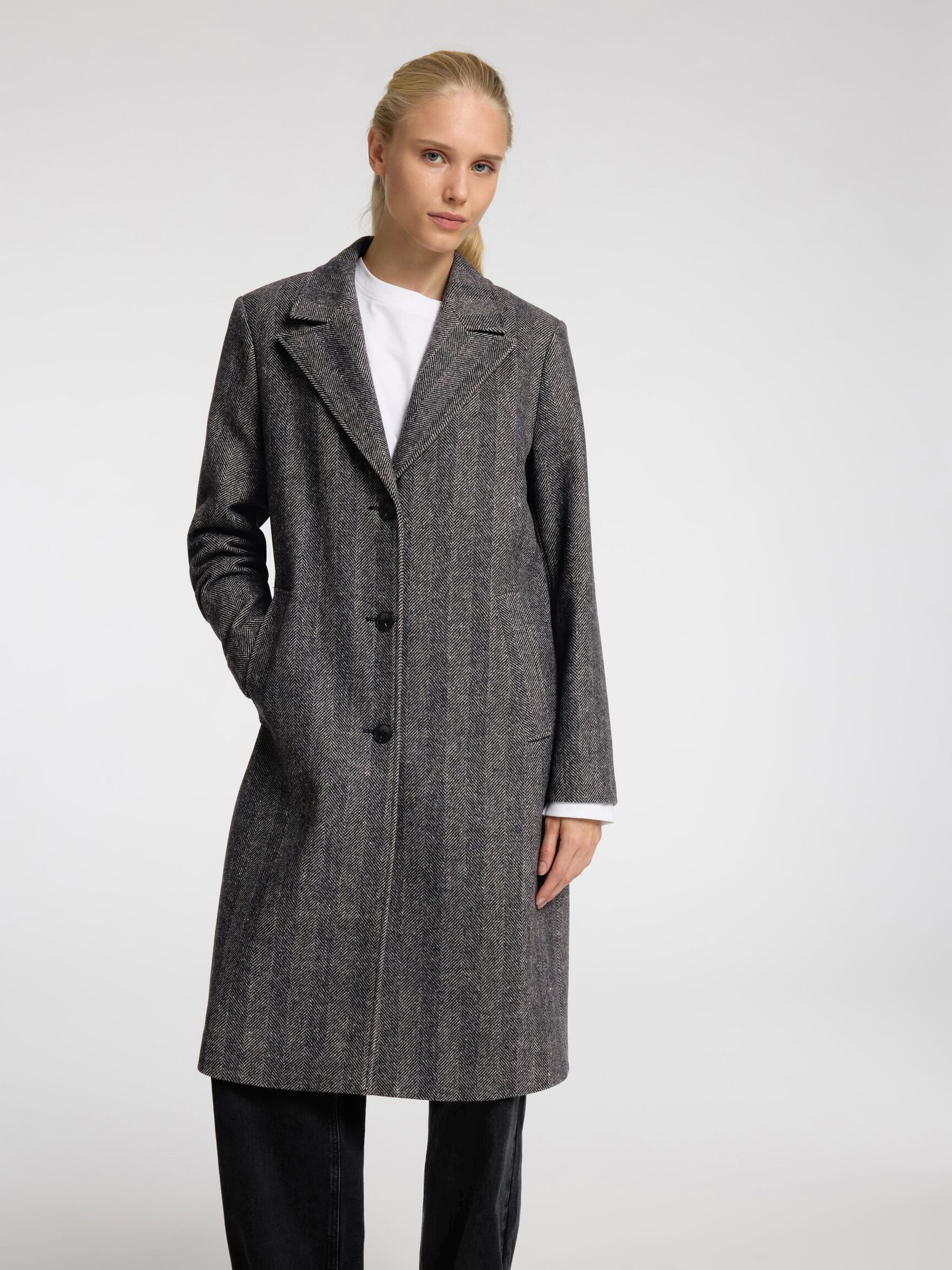 LAINE MÉLANGÉE LONG MANTEAU, Black, highres