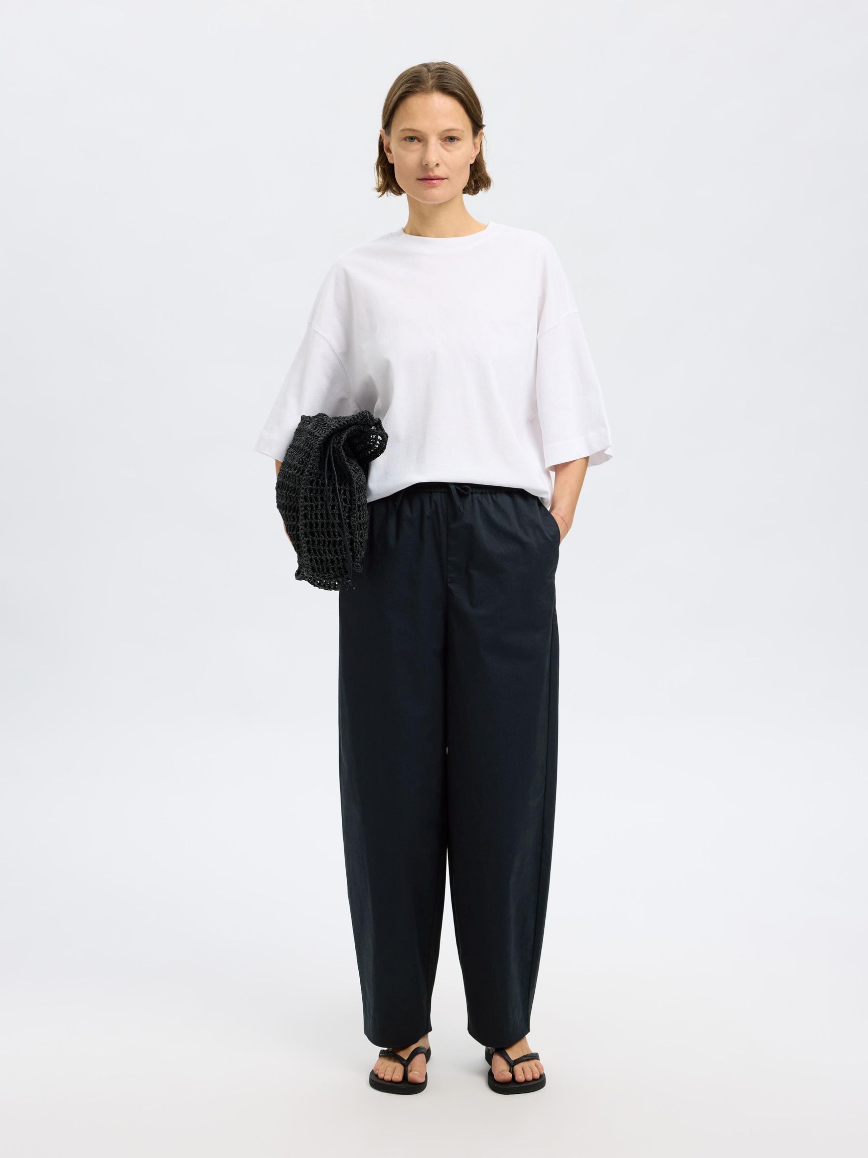 COTON PANTALONS BARREL, Black, highres