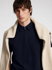 SEERSUCKER POLO SHIRT, Sky Captain, highres