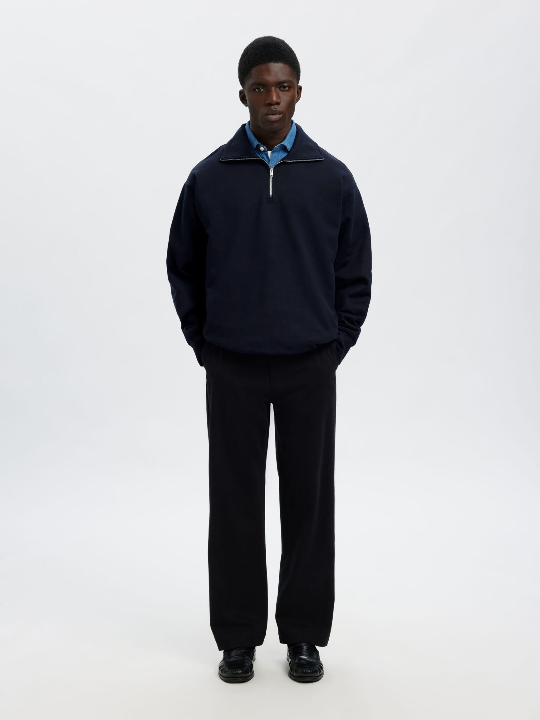 BAUMWOLL SWEATSHIRT MIT REISSVERSCHLUSS, Sky Captain, highres