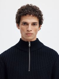 ORGANIC COTTON HALF-ZIP JUMPER, Sky Captain, highres