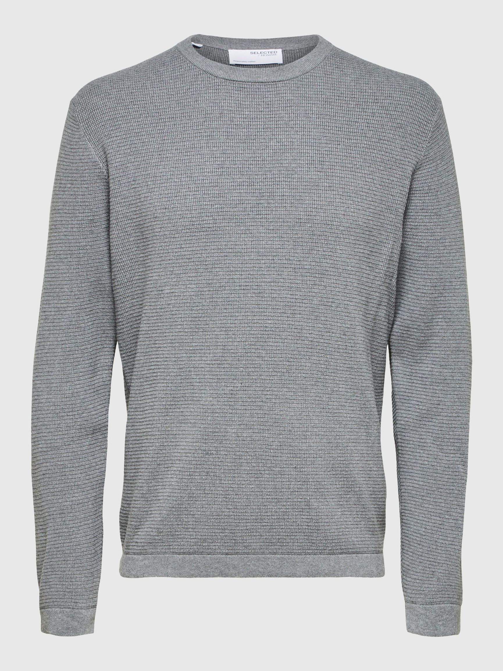 WAFFLE KNIT JUMPER, Medium Grey Melange, highres