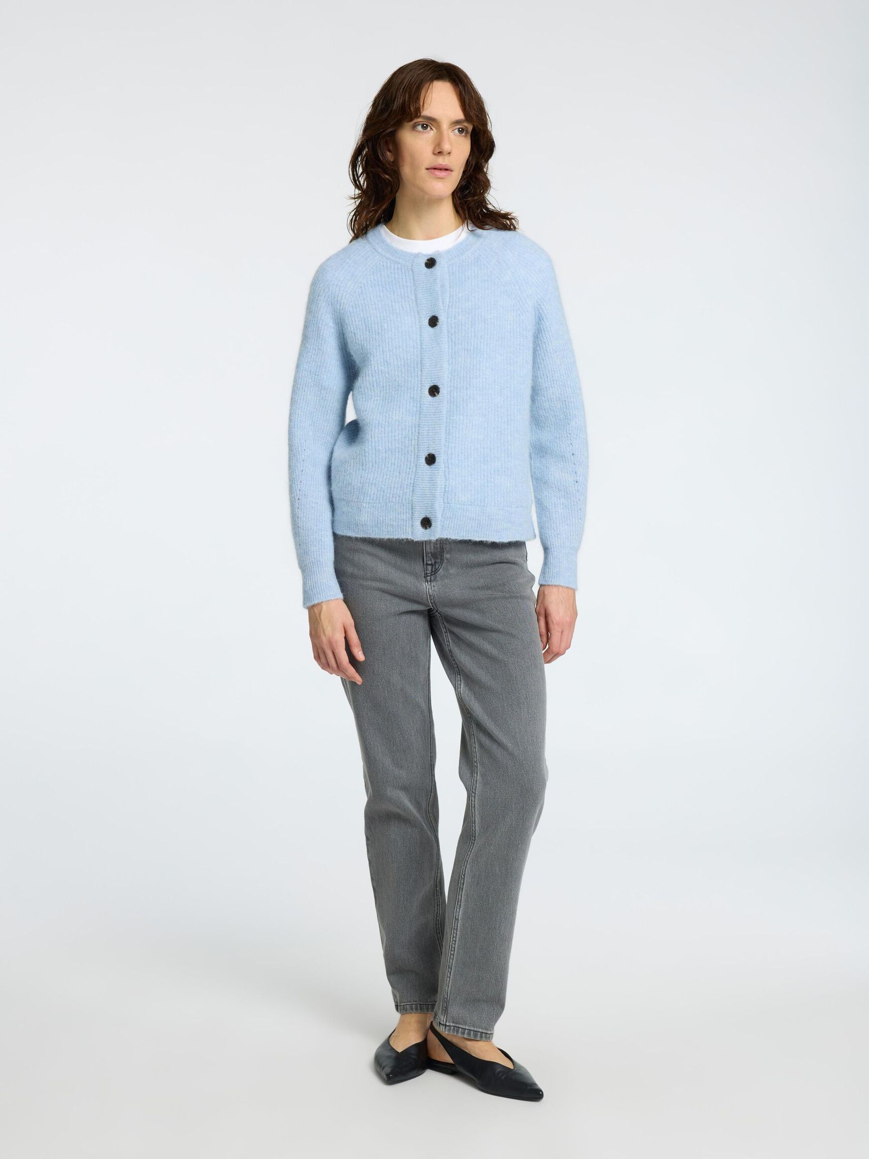 LANGÄRMELIGER STRICKJACKE, Cashmere Blue, highres