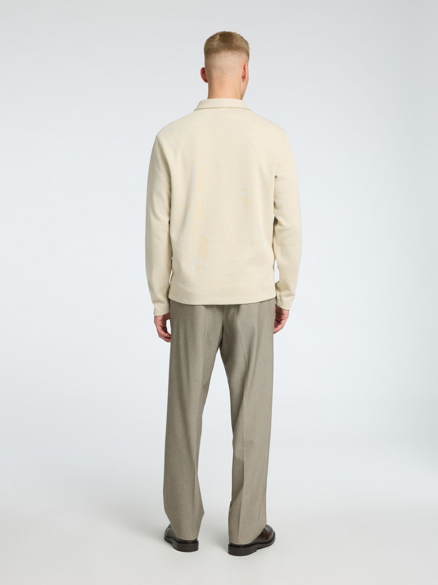GERIBD HALF RITS POLO MET LANGE MOUWEN, Oatmeal, highres