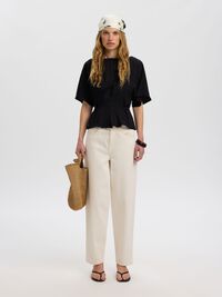 VISCOSE BLEND PLEATED  BLOUSE, Black, highres