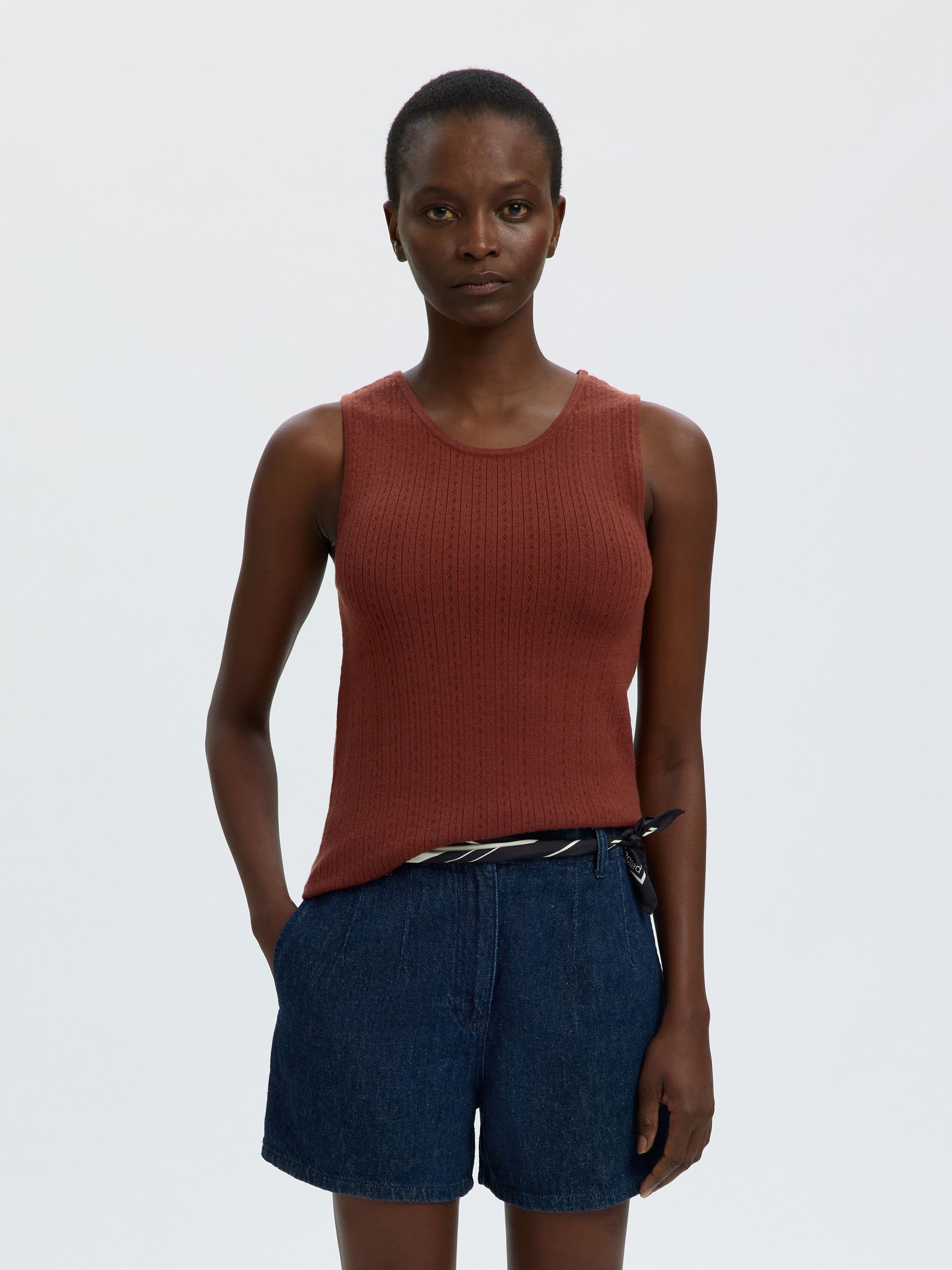 SLEEVELESS KNITTED TOP, Cherry Mahogany, highres