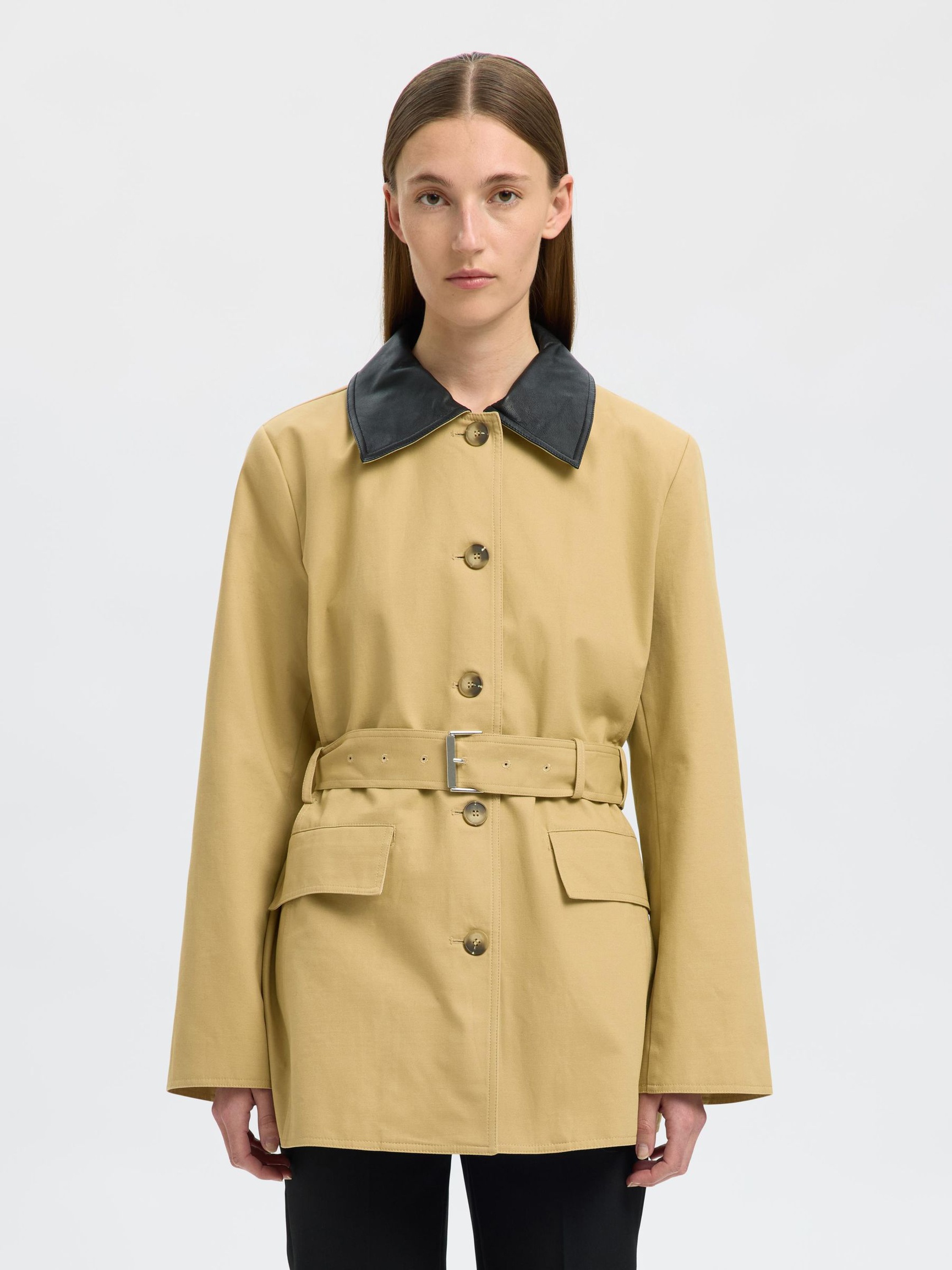 BELTED COTTON TRENCHCOAT, Travertine, highres