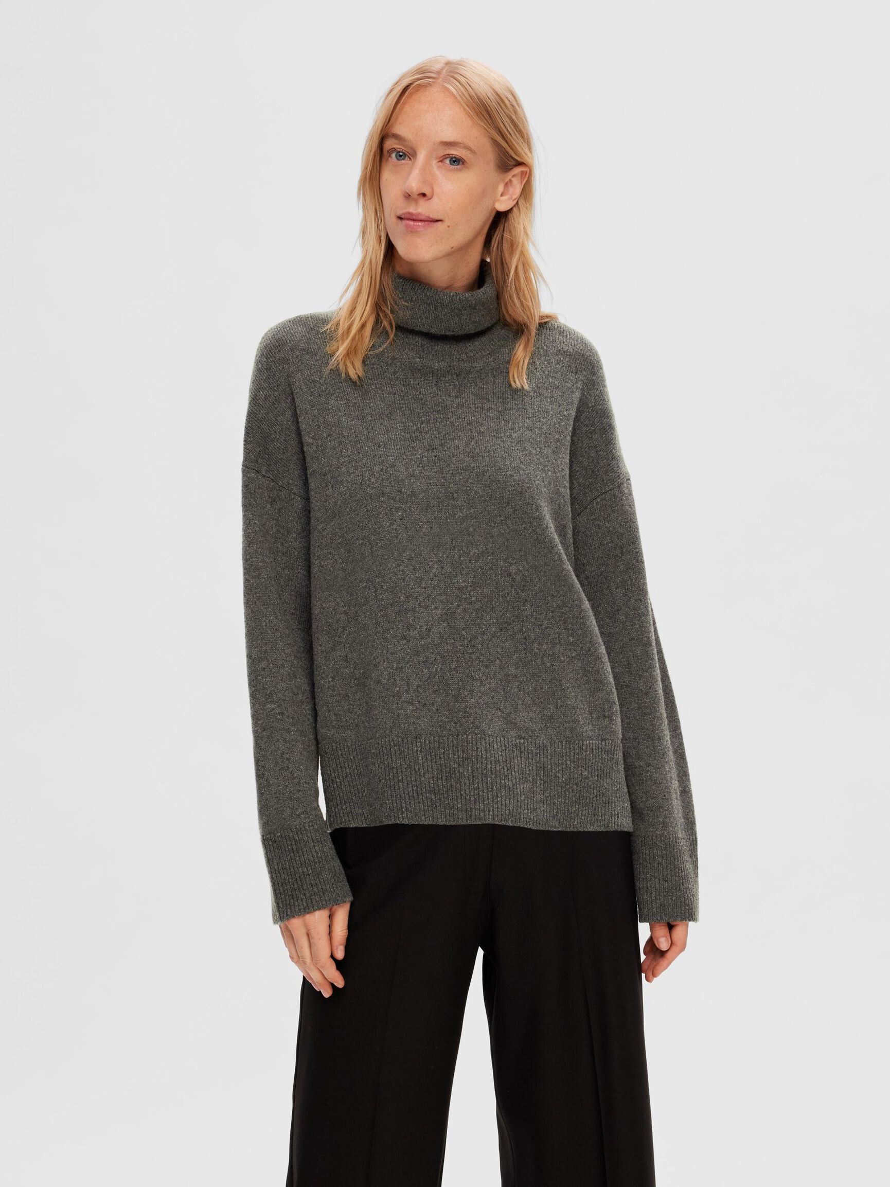 RULLEKRAVE I ULDBLANDING STRIKTRØJE, Medium Grey Melange, highres