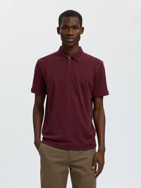 ZIPPER KNITTED POLO SHIRT, Tawny Port, highres