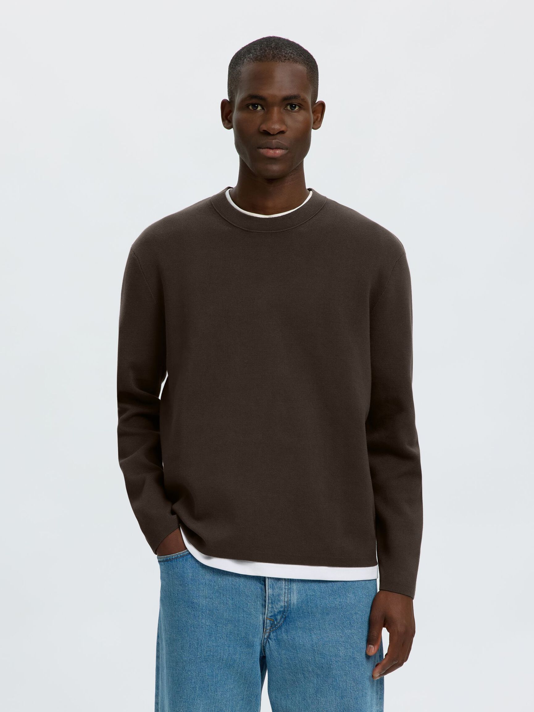 COTTON BLEND PULLOVER, Turkish Coffee, highres