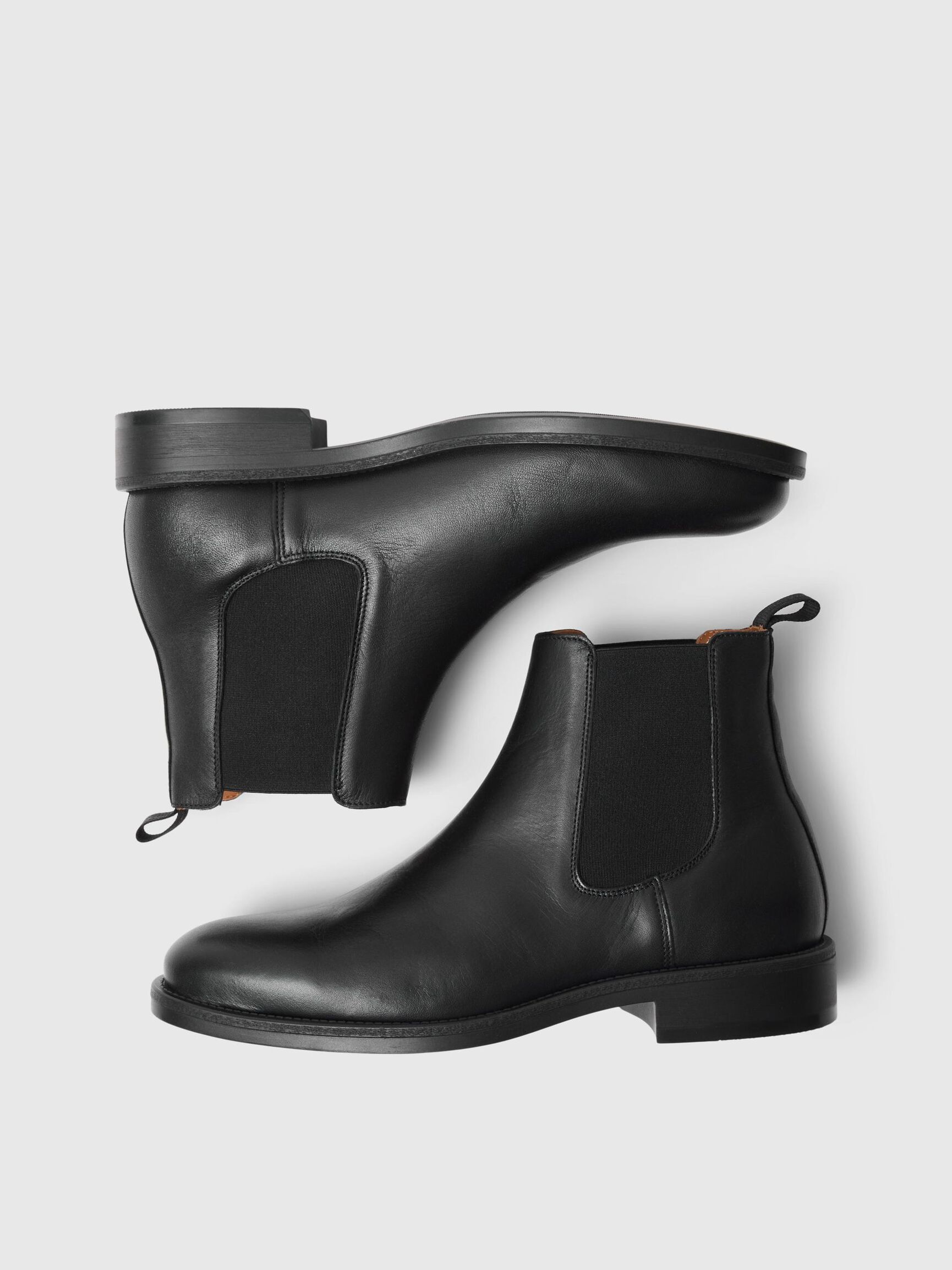 LEATHER CHELSEA BOOTS, Black, highres
