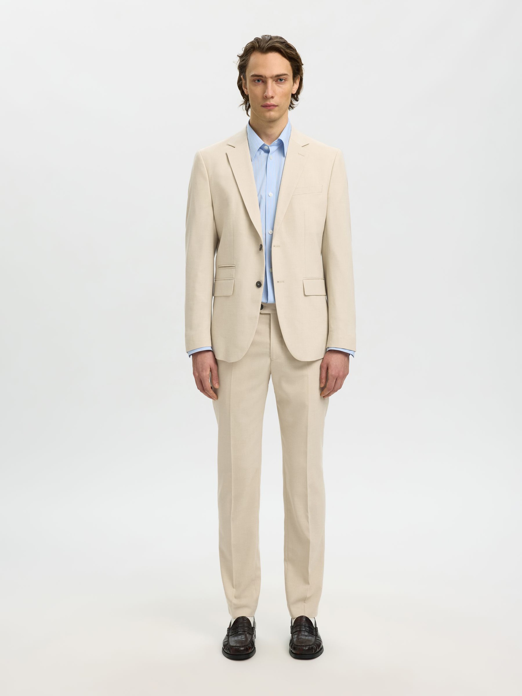TISSÉ EN LAINE MÉLANGÉE PANTALON, Egret, highres