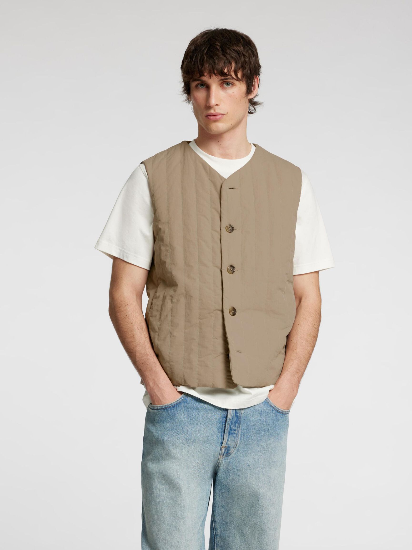 LICHTGEWICHT DOORGESTIKTE BODYWARMER, Greige, highres
