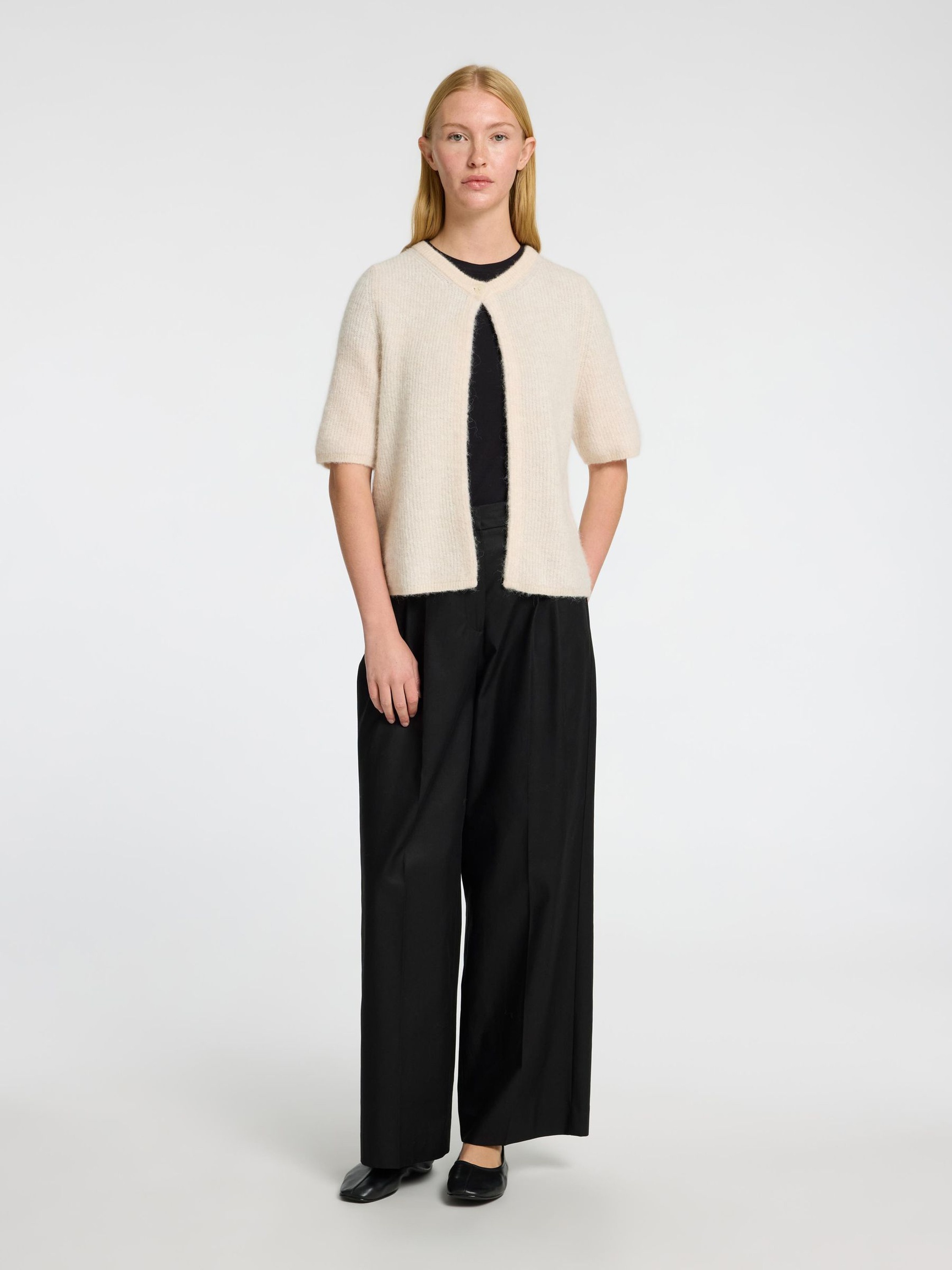ULDBLANDING KORTÆRMET CARDIGAN, Birch, highres