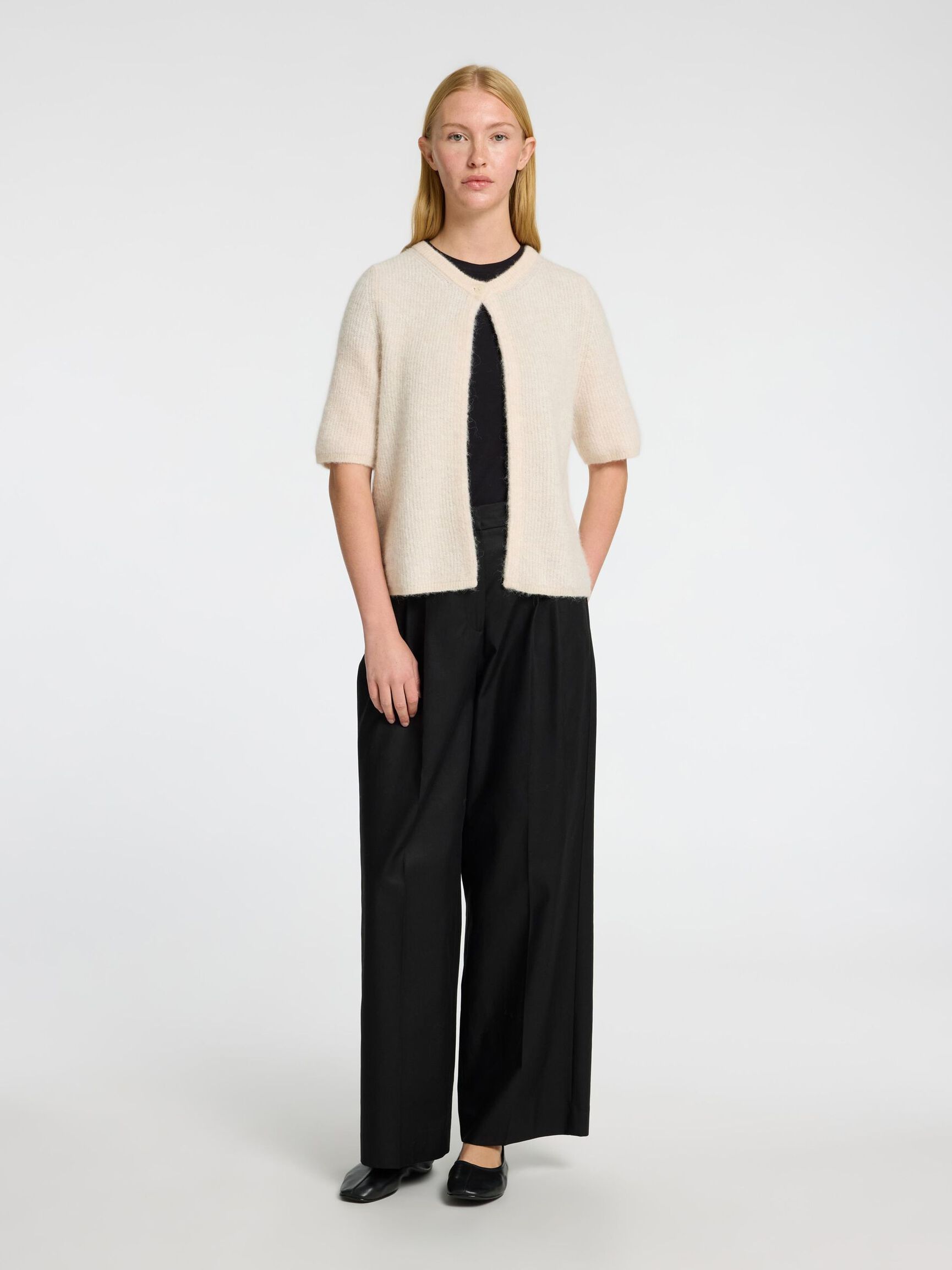 WOLLGEMISCH KURZARM STRICKJACKE, Birch, highres