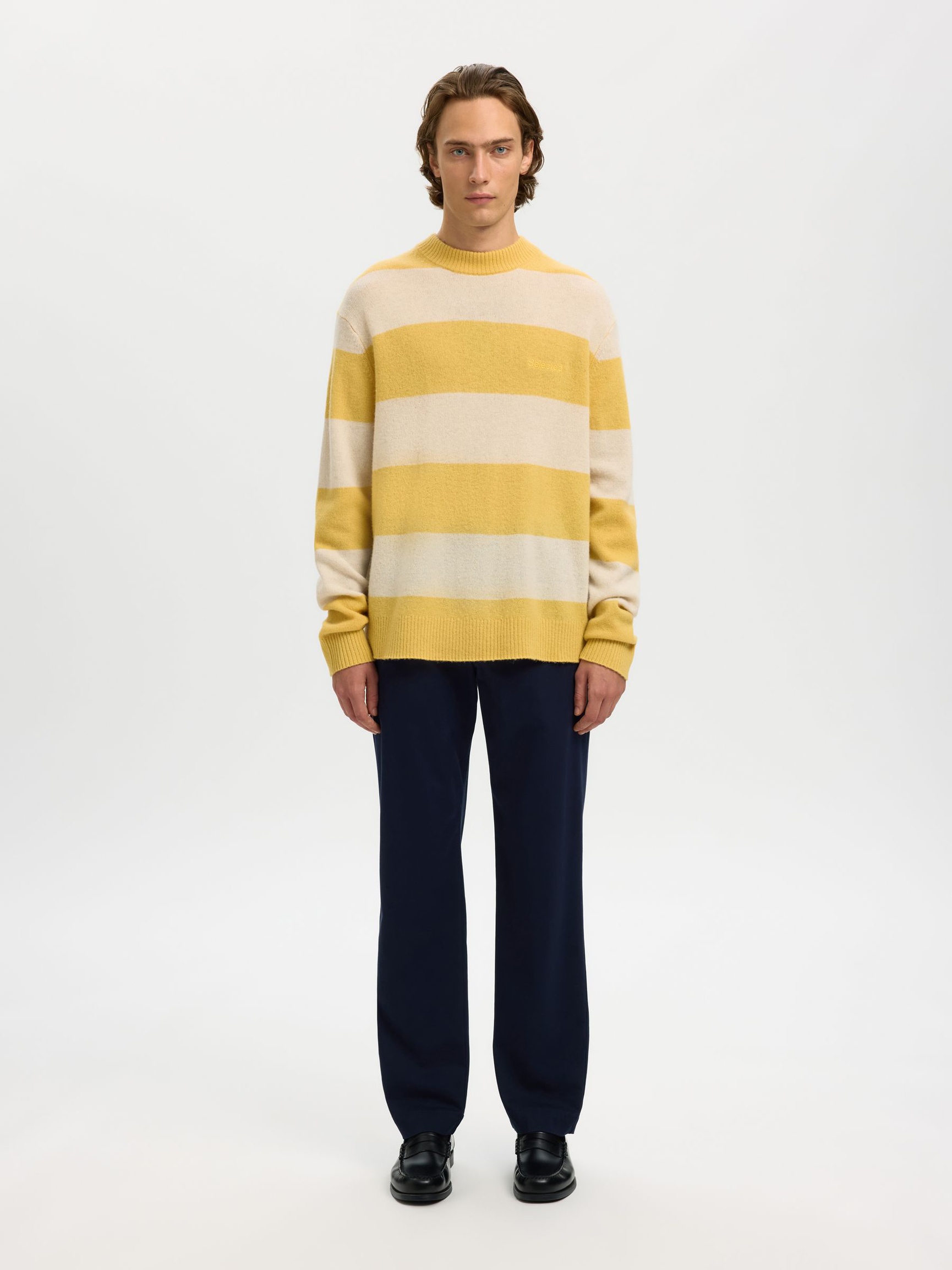 100% WOL PULLOVER MET RONDE HALS, Ochre, highres