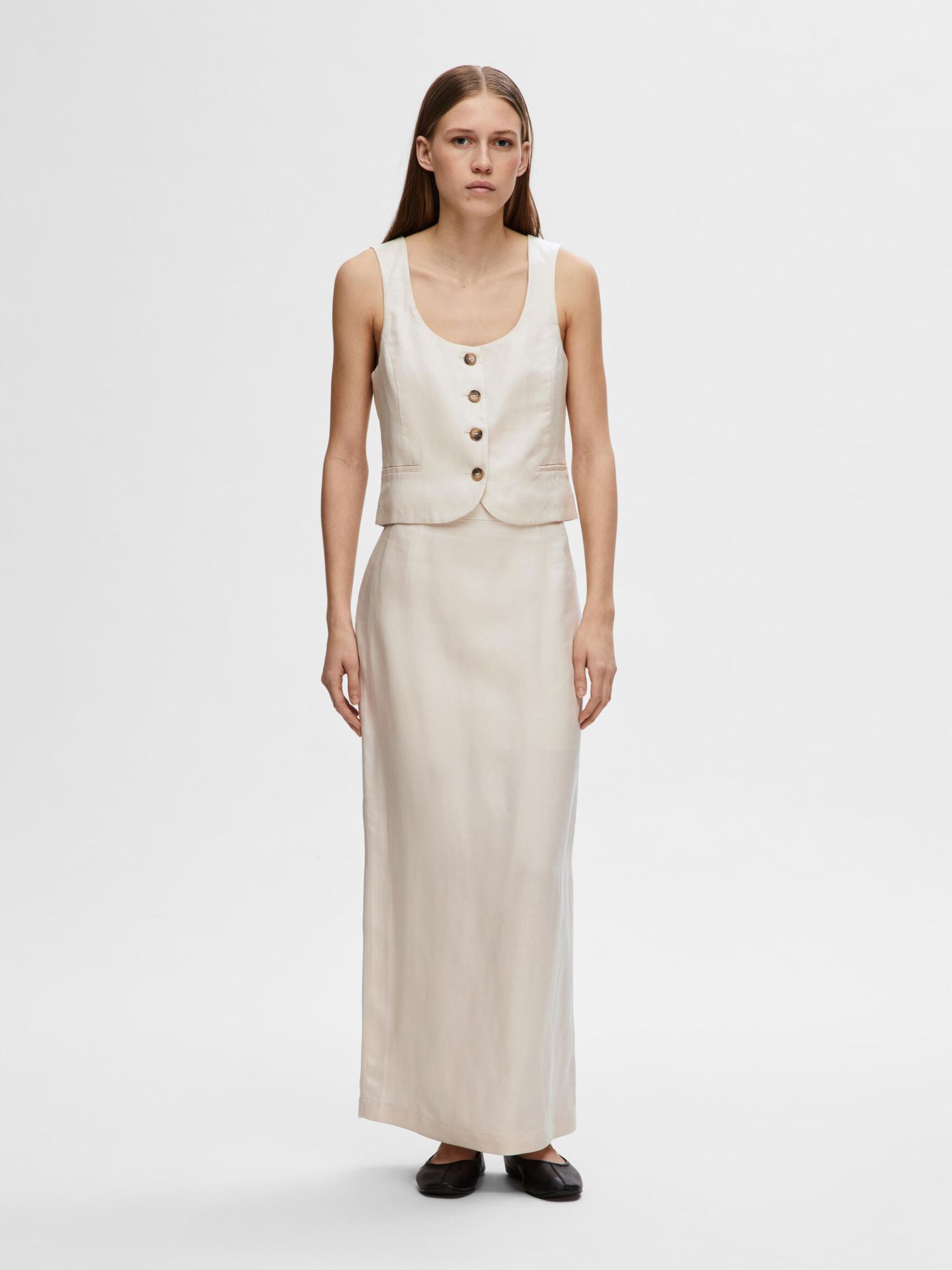 LINEN BLEND MAXI SKIRT, Sandshell, highres