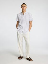 COTTON BLEND SHORT SLEEVED SHIRT, White, highres