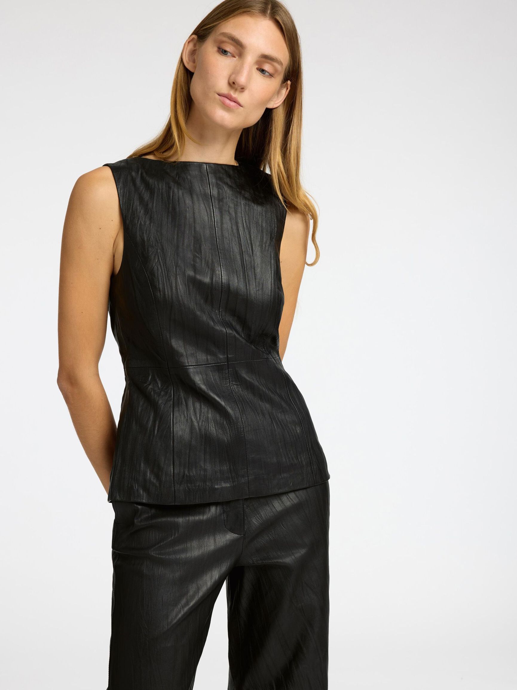 CUIR TOP, Black, highres