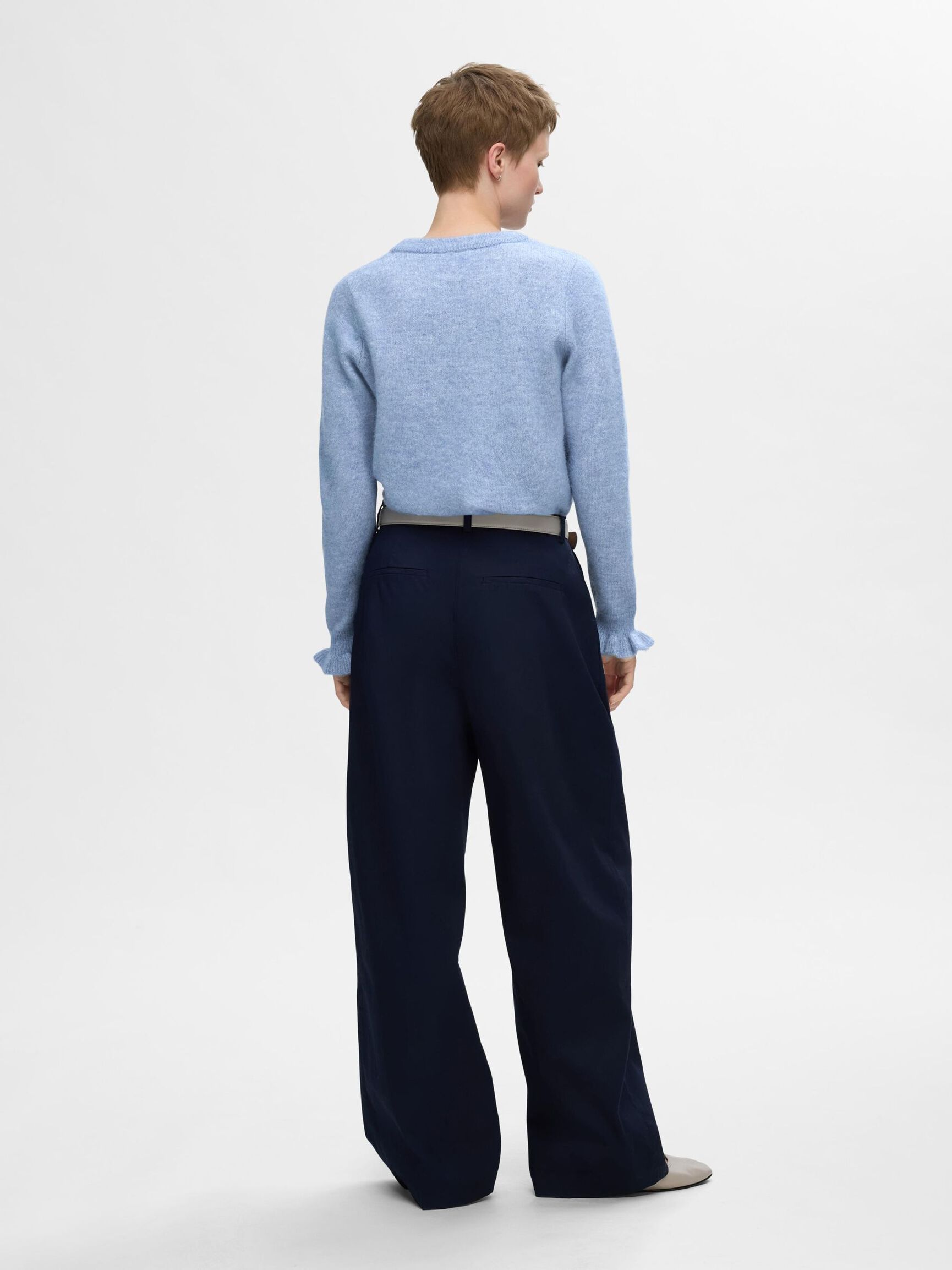 WOOL BLEND RUFFLED SLEEVE PULLOVER, Endless Sky, highres