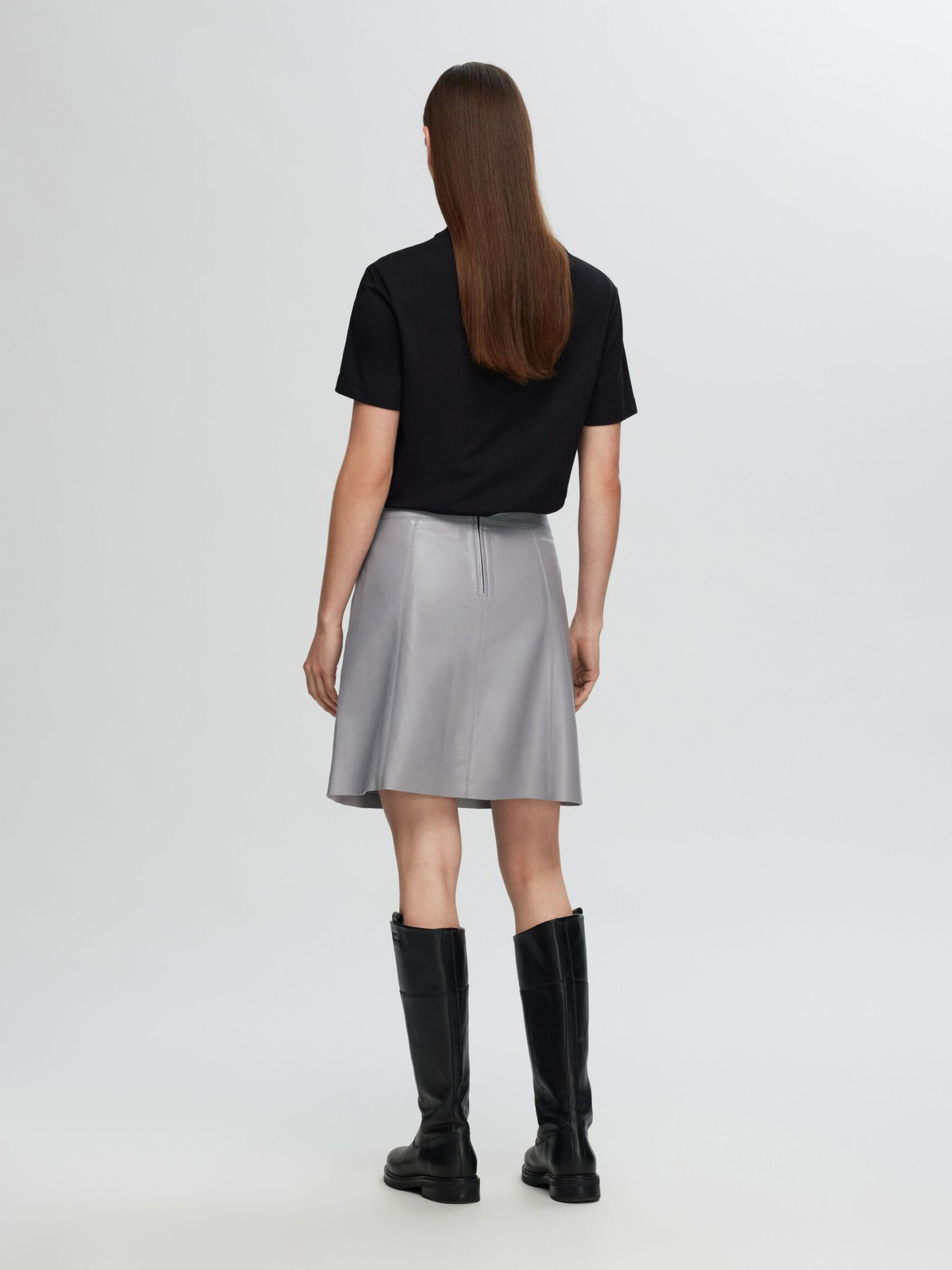 MINI JUPE EN CUIR, Steel Gray, highres