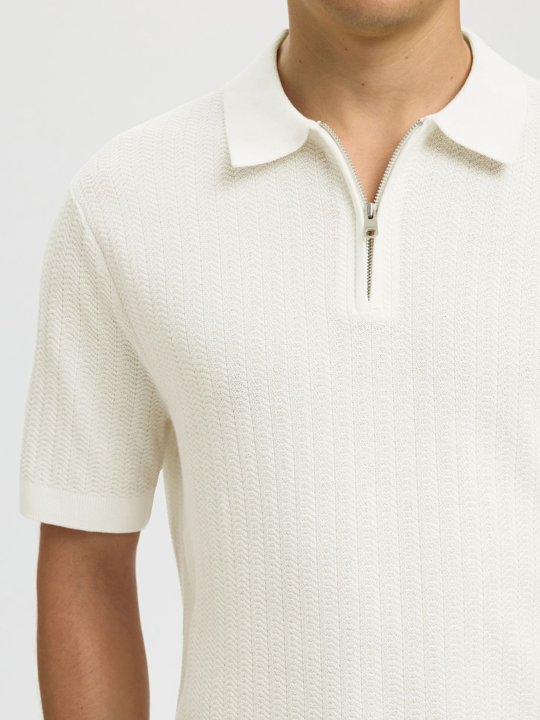 ZIP UP POLO SHIRT, Egret, highres