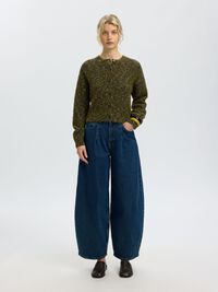 CROPPED KNITTED CARDIGAN, Fir Green, highres